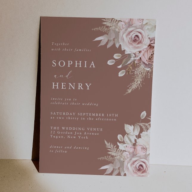 Invitation Belle Élégance : Mariage aux Roses Florales Rose (Créateur téléchargé)