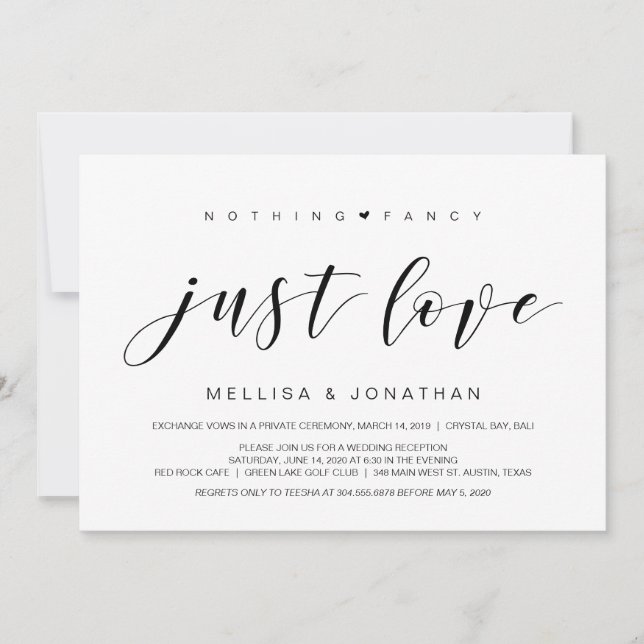 Invitation Belle Élégance, Noir, Fuite de Mariage (Devant)