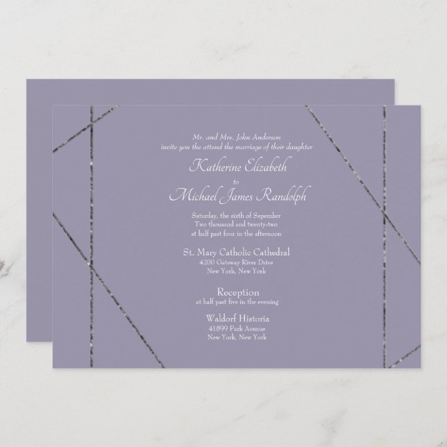 Invitation Belle Élégante Lavande Mariage II (Devant / Derrière)