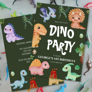Invitation Belle Enfants Green Dino fête d'anniversaire