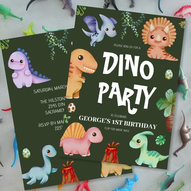 Invitation Belle Enfants Green Dino fête d'anniversaire (Créateur téléchargé)