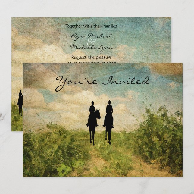 Invitation Belle équitation équitation Couple Cheval Mariage (Devant / Derrière)