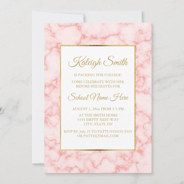 Invitation Belle et élégante fête de coffre en marbre rose et (Devant)