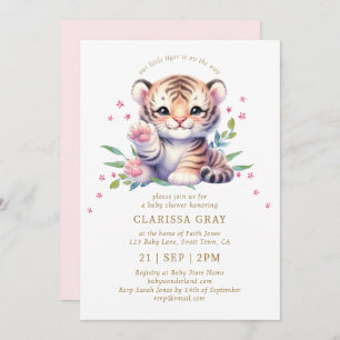 Invitation Belle Étoiles De Tigre Animale Baby shower Rose