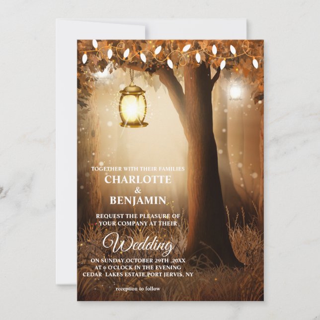 Invitation Belle Fairytale Enchanted Mariage forestier (Devant)