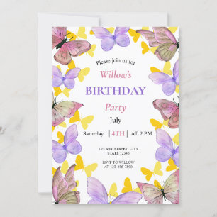 Invitation Belle fête d'anniversaire de papillon coloré