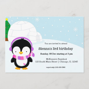 Invitation Belle fête d'anniversaire de pingouin