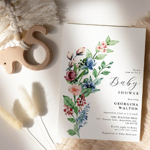 Invitation Belle Fête de Bébé aux Fleurs et au Feuillage à l'