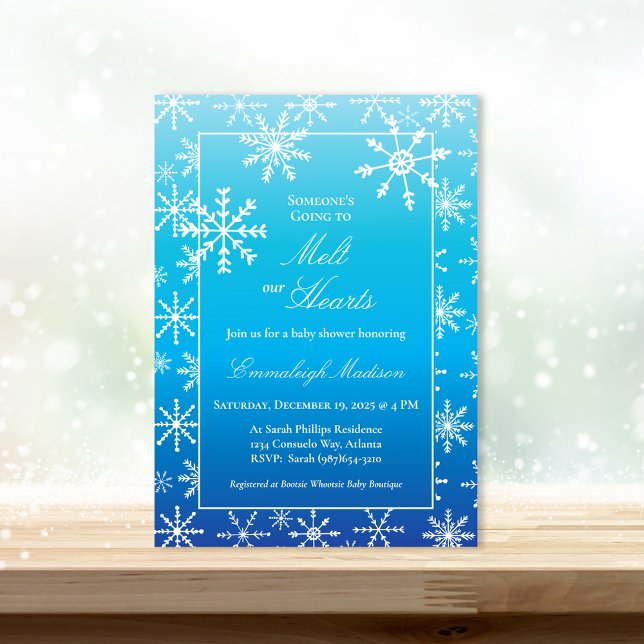 Invitation Belle Fête de Bébé Flocon de Neige en Hiver Bleu (Créateur téléchargé)