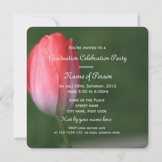 Invitation belle fête de graduation de fleur de tulipe rose (Devant)