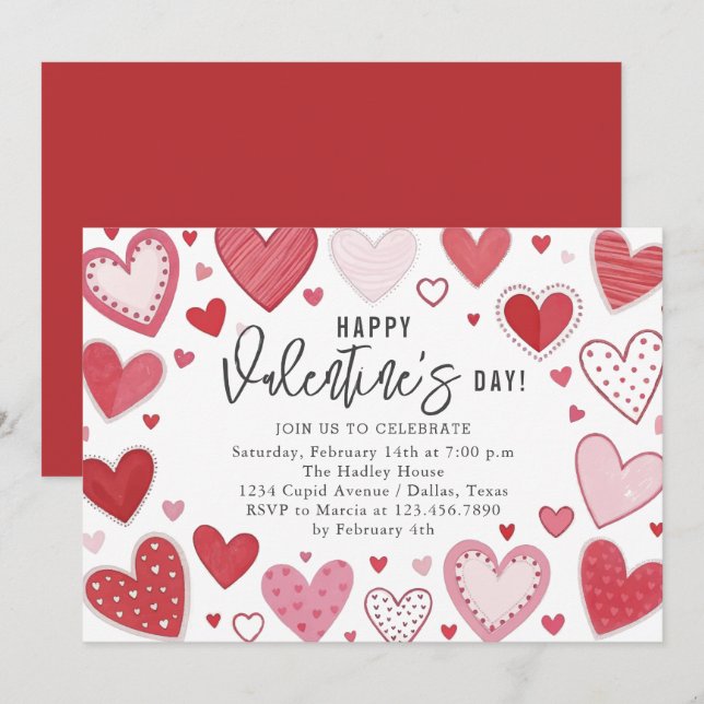 Invitation Belle fête de la Saint-Valentin Beautiful Hearts (Devant / Derrière)