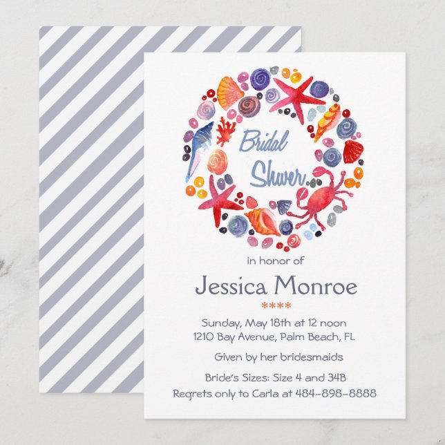 Invitation Belle Fête de l'mariée de plage Sea Wreath Waterco (Devant / Derrière)