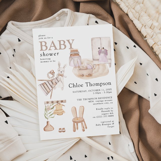 Invitation Belle Fête de Naissance de Bébé Fille Bohème (Créateur téléchargé)