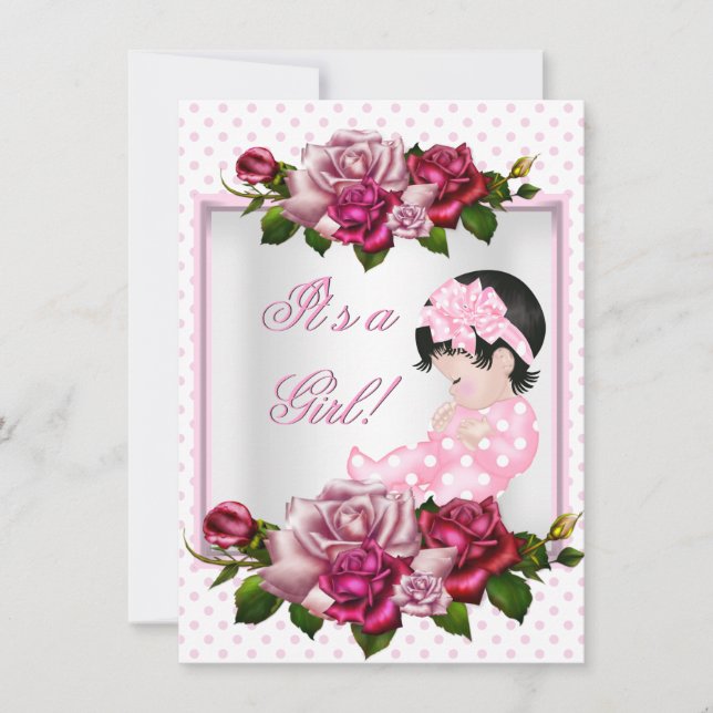Invitation Belle Fête de Naissance Mignonne Fille Roses Roses (Devant)
