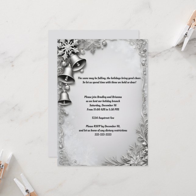 Invitation Belle fête de Noël Bells (Devant/Arrière en situation)