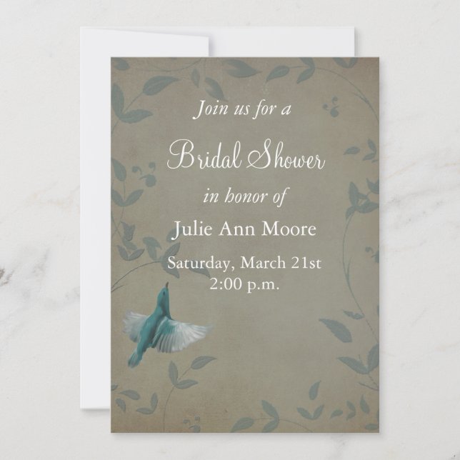 Invitation Belle Fête des mariées aux oiseaux bleus (Devant)