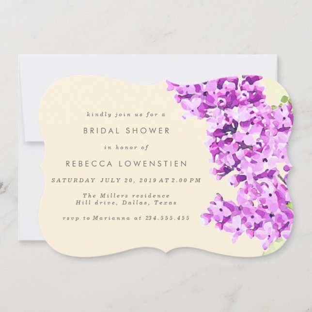 Invitation Belle Fête des mariées d'aquarelle florale Lilac (Devant)