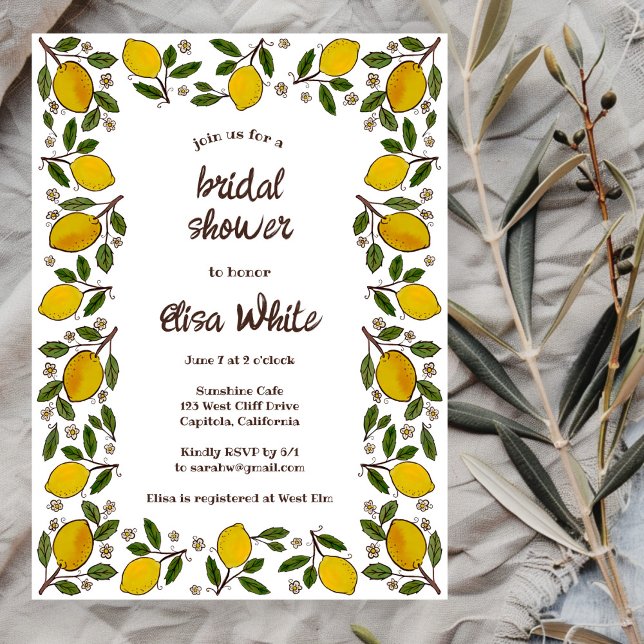 Invitation Belle FÊTE DES MARIÉES d'été aux citrons PERSONNAL (Lovely Lemons CUSTOM Summer BRIDAL SHOWER Invitation
)