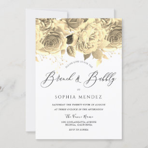 Invitation Belle Fête des mariées dorée à fleurs Brunch Bubbl