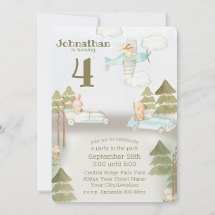 Invitation Belle fête des voitures et des animaux d'avion dan