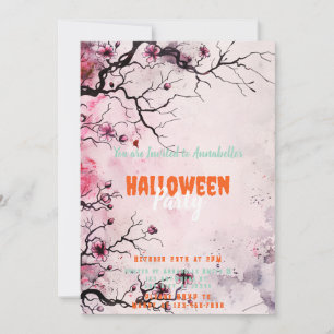 Invitation Belle fête d'Halloween rose Arbre Floral