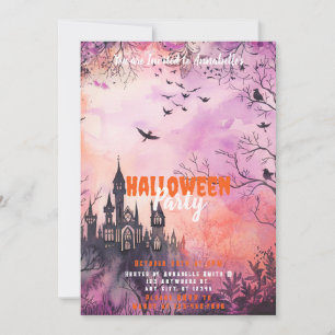 Invitation Belle Fête d'Halloween Rose Violet Hantée