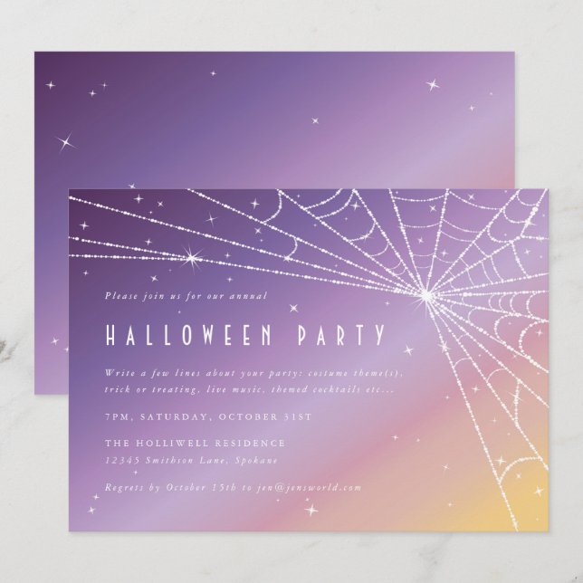 Invitation Belle fête d'Halloween Sparkling Spider Web (Devant / Derrière)