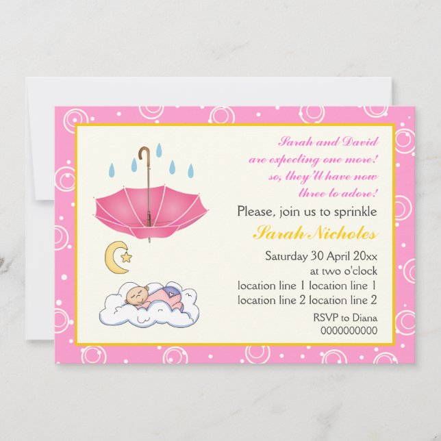 Invitation Belle fille endormie saupoudrer rose et jaune (Devant)