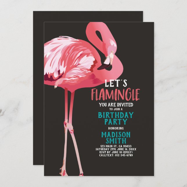 Invitation Belle Flamant rose Tropical Anniversaire Invitatio (Devant / Derrière)