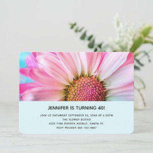 Invitation Belle Fleur rose Fermer la photo Anniversaire
