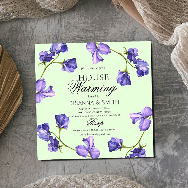 Invitation Belle Fleur Violette pour la Crémonie de Chauffage (Créateur téléchargé)