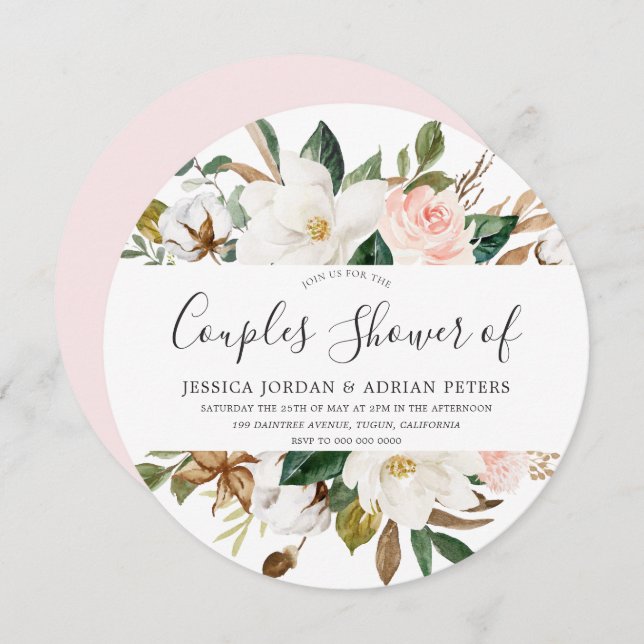 Invitation Belle Fleurs Bleues et Blanches Douche Couples (Devant / Derrière)