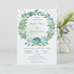 Invitation belle fleurs bleues verdure couronne mariage