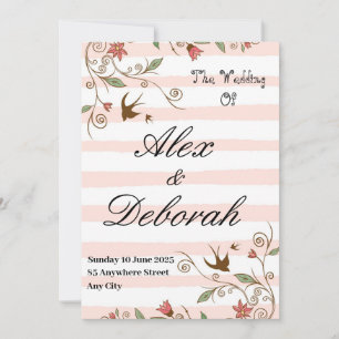 Invitation Belle Fleurs et Mariage d'oiseaux