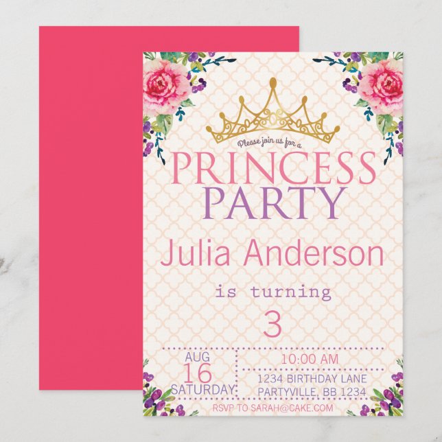 Invitation Belle Floral Chic Anniversaire (Devant / Derrière)