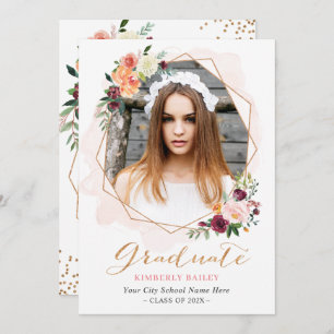 Invitation Belle Floral Gold Frame Photo Graduation Party