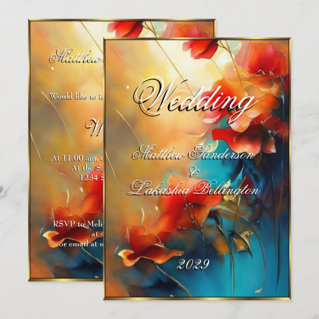 Invitation Belle florale colorée Mariage moderne (Devant / Derrière)