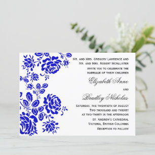 Invitation Belle florale en Mariage bleu royal