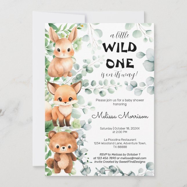 Invitation Belle forêt Animaux Baby shower d'amis (Devant)