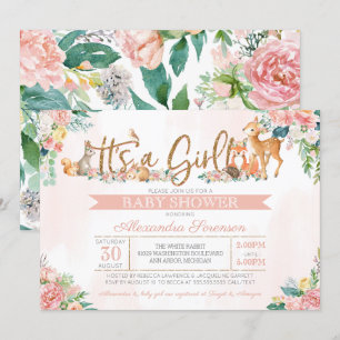 Invitation Belle forêt Bois Animaux Fille Baby shower