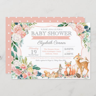 Invitation Belle forêt Bois Animaux Fille Baby shower