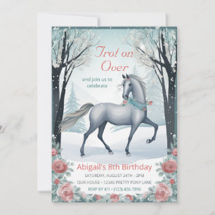 Invitation Belle Forêt d'hiver Cheval Floral Anniversaire