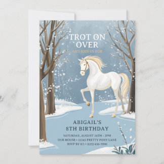 Invitation Belle forêt d'hiver Snowy White Horse Anniversaire