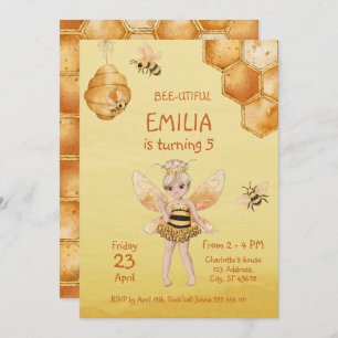 Invitation Belle Girly Honey Bee 5e fête d'anniversaire