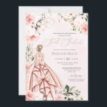 Invitation Belle Gown Jolie en rose Blush Rose Sweet 16<br><div class="desc">Design élégant et luxueux,  avec des roses douces et blanches,  des accents dorés et une belle poupée dans une robe luxueuse et fleurie. Tout le texte est entièrement personnalisable.</div>