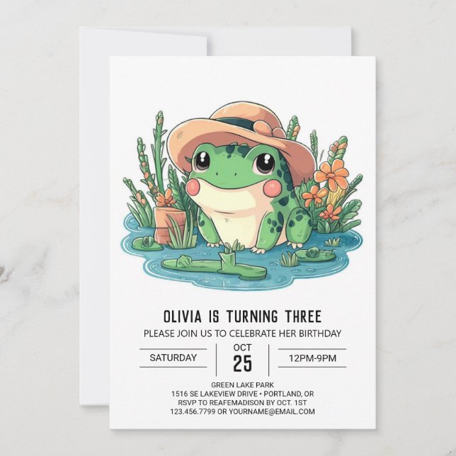 Invitation Belle Grenouille Pastel Digital Anniversaire (Devant)