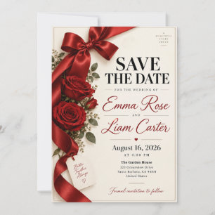 Invitation Belle Histoire Ruban Rose Rouge Enregistrer la Dat