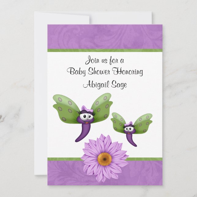 Invitation Belle libellule et Baby shower de fleurs Invitatio (Devant)