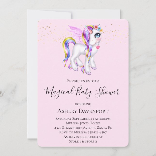Invitation Belle licorne avec Baby shower Rainbow Mane (Devant)
