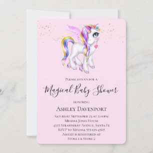 Invitation Belle licorne avec Baby shower Rainbow Mane